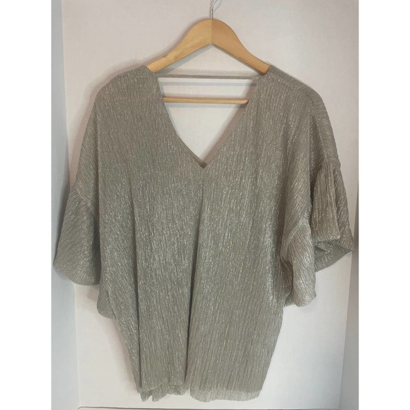 Vanessa Virginia Anthropologie Women's Med Oversized Metallic Shimmer Blouse - Picture 3 of 6